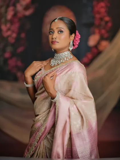 A profile view that highlights the flawless blending and the beautiful contrast of the makeup with her skin tone.