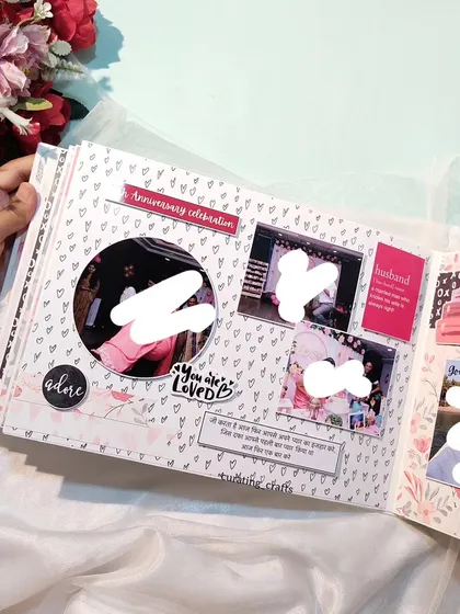 A page from a large A4 anniversary scrapbook.