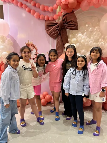 The birthday squad. A group of happy kids enjoying the party.