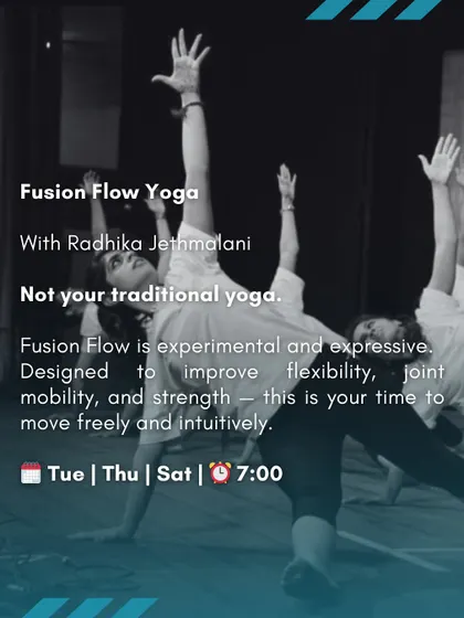 Our Fusion Flow Yoga is not your traditional yoga class. It is an expressive and intuitive practice designed to improve flexibility and joint mobility, allowing you to move freely and connect with your body.