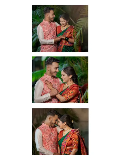 A vertical collage of three romantic moments. It tells a small story, from a gentle touch to a loving gaze, perfect for sharing on social media.