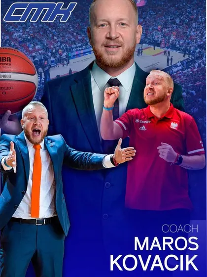 A promotional graphic celebrating the arrival of Coach Maros Kovacik. His extensive experience brings an unparalleled level of coaching to our academy.