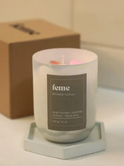 Our 'Bourbon Vanilla' fragrance in the holographic jar. A warm, sweet, and comforting classic.