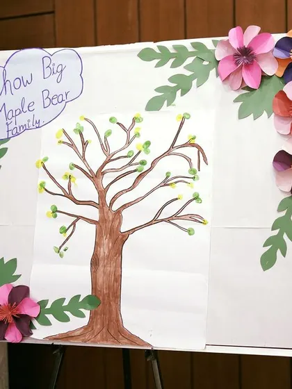Beyond the stage, I also manage event decor and displays. This handcrafted "Maple Bear Family" tree was part of the welcome area, creating a warm and personalized touch for the school community.