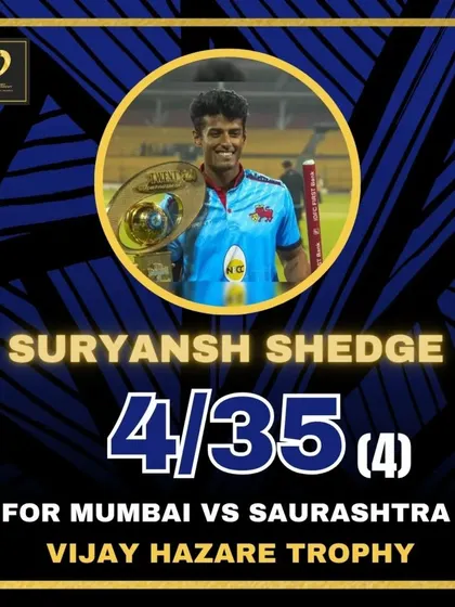 Suryansh Shedge showcases his all-round ability with a 4-wicket haul for Mumbai in the Vijay Hazare Trophy.