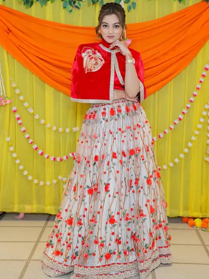 Draped in tradition, sprinkled with elegance. A full-length shot of my beautiful lehenga, perfect for a wedding performance.