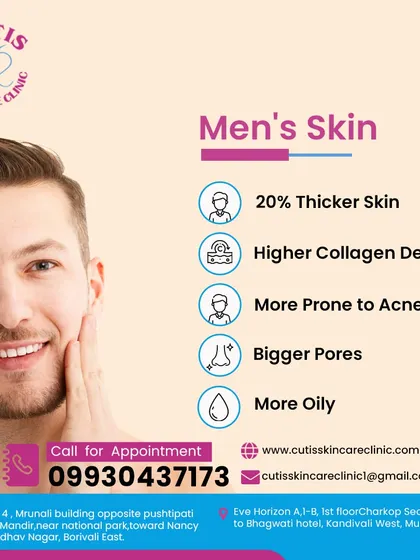 This post details the common traits of men's skin. It is typically 20% thicker, has a higher collagen density, and is more prone to oiliness and acne, which is why I offer treatments specifically tailored for men.