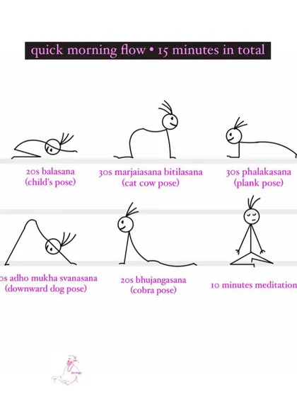 A quick 15-minute morning flow to start your day. This sequence of five simple poses followed by ten minutes of meditation is designed to awaken the body, relieve stiffness, and center the mind before work.