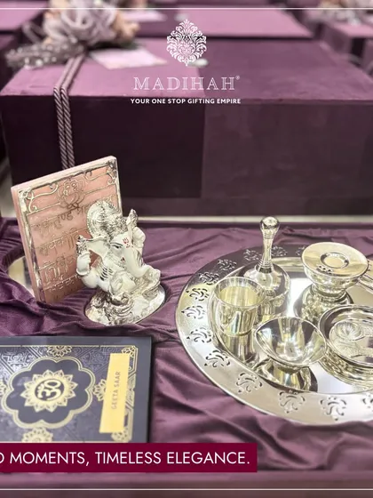 Sacred moments, timeless elegance. This hamper is a perfect gift for a housewarming or a wedding, providing everything needed for a pooja in a beautifully crafted, reusable box.