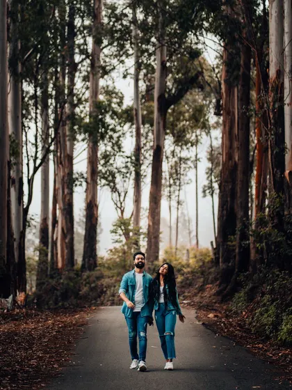 Your love story is an adventure, and we're here to follow you wherever it leads. This pre-wedding shoot in a majestic forest setting shows our passion for capturing couples in breathtaking natural landscapes.