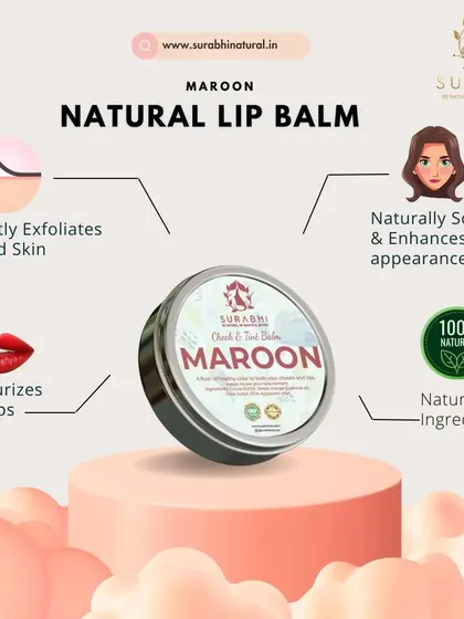 Our Maroon Cheek & Tint Balm gives a beautiful, rich color while moisturizing your lips. It's made with natural ingredients to gently exfoliate and enhance your natural appearance.