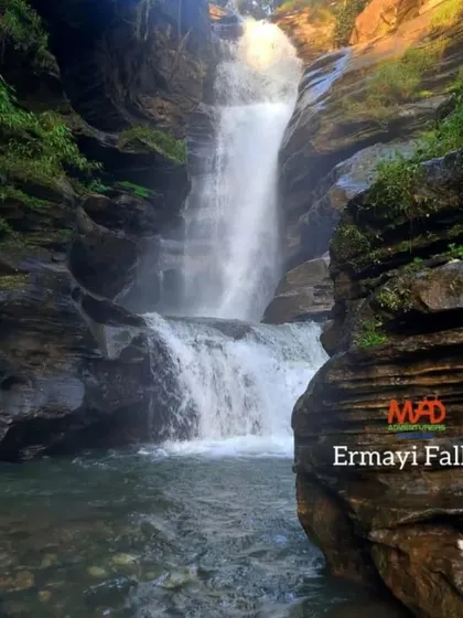 Ermayi Falls, a multi-tiered waterfall that you can get right into. It's a highlight of our offbeat treks in the Western Ghats.