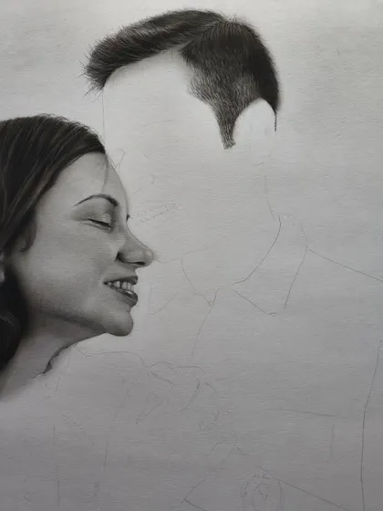 A duplicate of image 233, a progress shot with the hair and one face detailed.