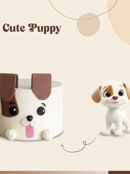 For the little dog lover, this cake is designed to look like a cute puppy, with floppy ears and a happy tongue sticking out.