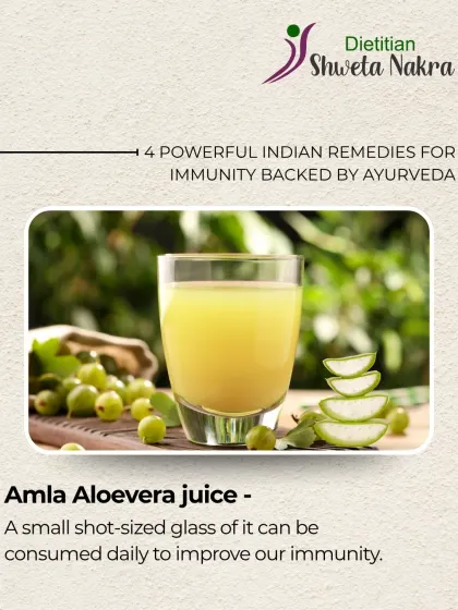 A small shot glass of Amla and Aloe Vera juice every day is an excellent way to improve your immunity. This potent combination is packed with Vitamin C and other nutrients that help your body fight off infections.