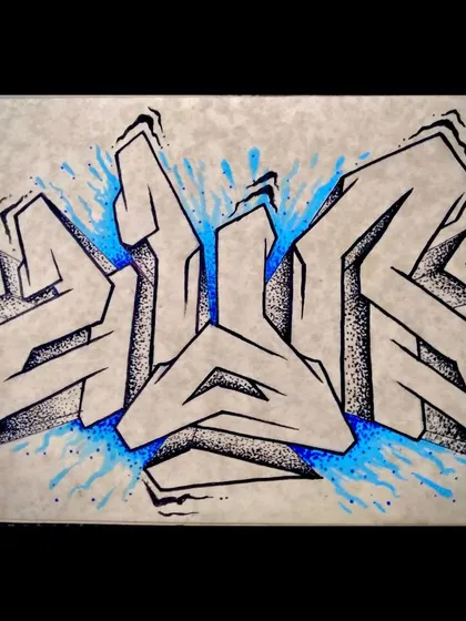 Another sketch from my black book, this time focusing on 3D block letters with a blue splash effect.