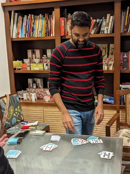 A shot of the table after a series of tricks. It's a beautiful mess of magic.