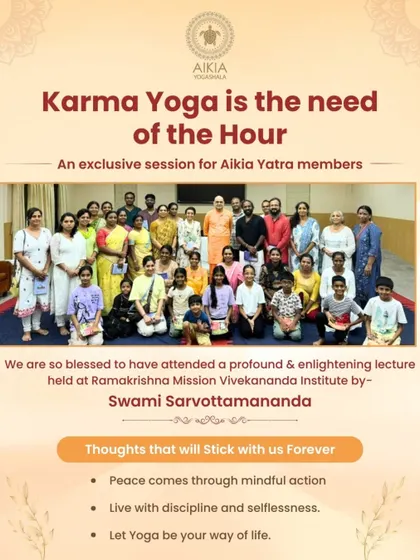 "Karma Yoga is the need of the hour." This was the central message from an enlightening lecture by Swami Sarvottamananda that our yatra members attended. We learned that peace comes through mindful, selfless action.