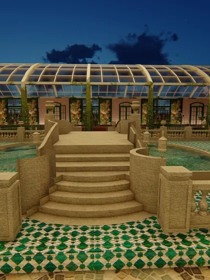 A render of the Baroque-style garden, complete with Roman statues and a grand staircase. This demonstrates how we balance scale with soul, even in the planning stages.