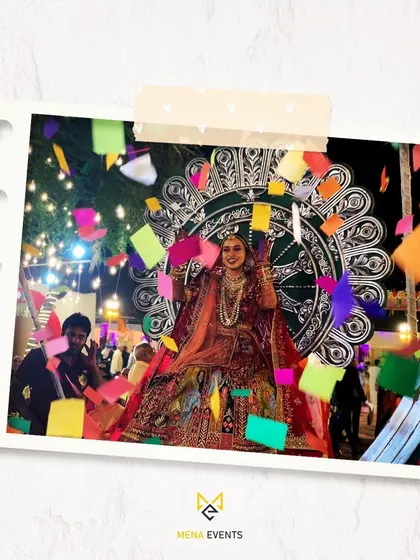 Another shot of the bridal entry prop, capturing the fun and festive vibe with colorful confetti. These props are designed to be stable, safe, and absolutely stunning.