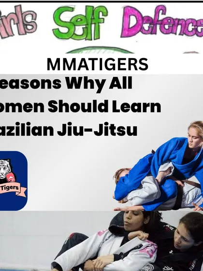 A collage emphasizing the importance of self-defense for girls and the effectiveness of BJJ in real-life scenarios.
