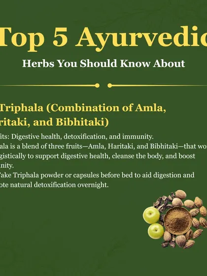 Triphala is a blend of three fruits: Amla, Haritaki, and Bibhitaki. It works to support digestive health, cleanse the body, and boost immunity.