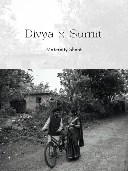 A black and white title card for the retro series, setting a timeless and classic tone for Divya and Sumit's maternity shoot.