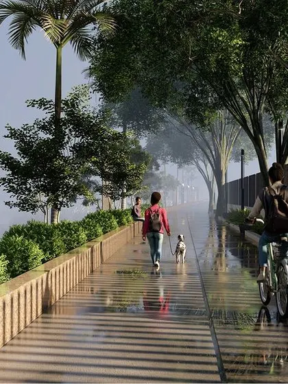 A key feature of the lakefront development is the creation of safe and scenic walking and cycling paths. These paths are lined with native plants and provide a recreational amenity for residents.