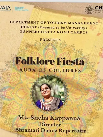 The official poster for my lecture at Christ University, highlighting my role as Director of Bhramari Dance Repertoire.