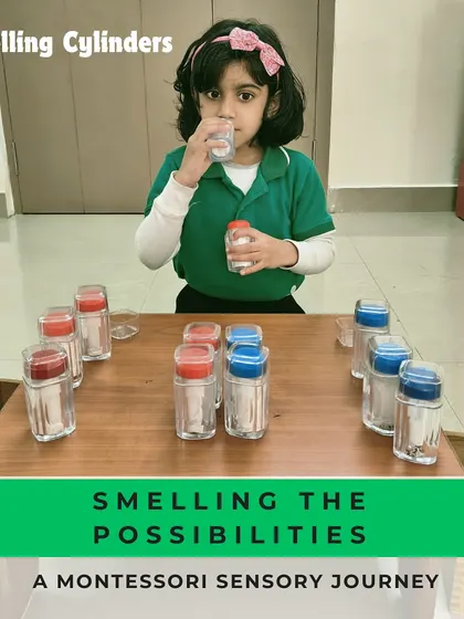 Smelling the possibilities with our smelling cylinders. This activity isolates the olfactory sense, helping children match identical scents. It's a quiet, focused work that refines their ability to notice and categorize the many smells in their environment.