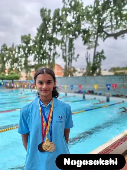 Nagasakshi with her medals from the CBSE championships.