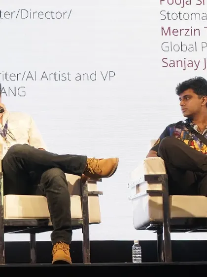 On stage at Film Bazaar 2024, discussing the future of storytelling. I enjoy participating in panels and sharing my perspective on how AI is changing creative industries.