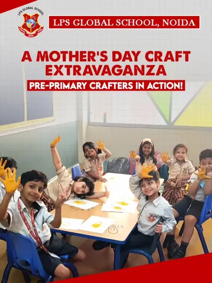 A poster for our Mother's Day Craft Extravaganza, showing our pre-primary crafters in action, creating heartfelt gifts for their moms.