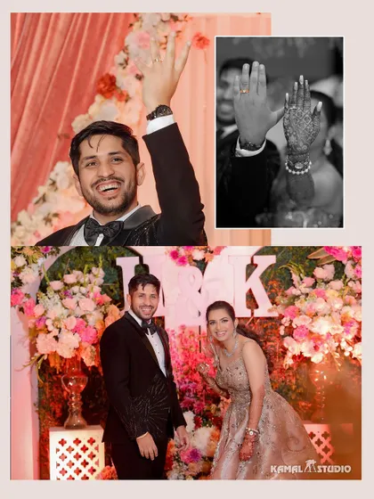 A comprehensive look at an engagement party, from the bride's solo portraits to the couple's dance, cake cutting, and celebration with friends.