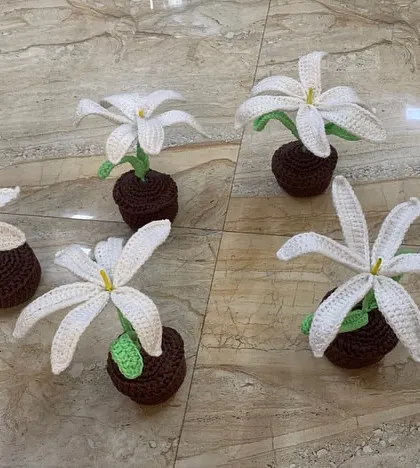 An elegant bulk order of five white lily-style flower pots. These look so pure and classic, perfect for a sophisticated event.