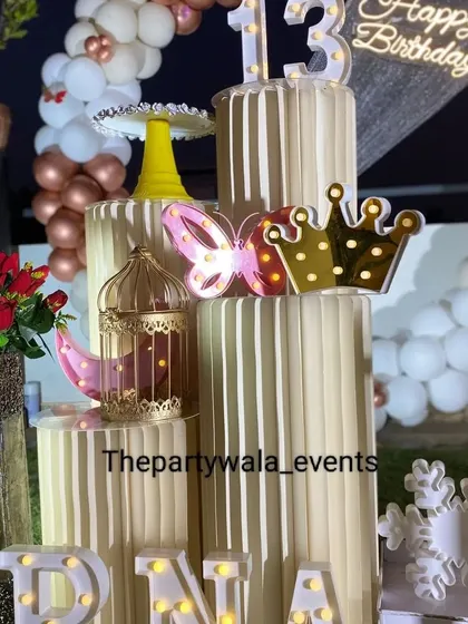 A close-up of a ring decoration, showing the light-up props and details.