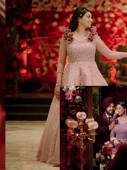 A collage of portraits from the Sikh engagement ceremony.