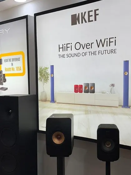 Another view of our KEF display, featuring their wireless HiFi speakers, which represent the sound of the future.