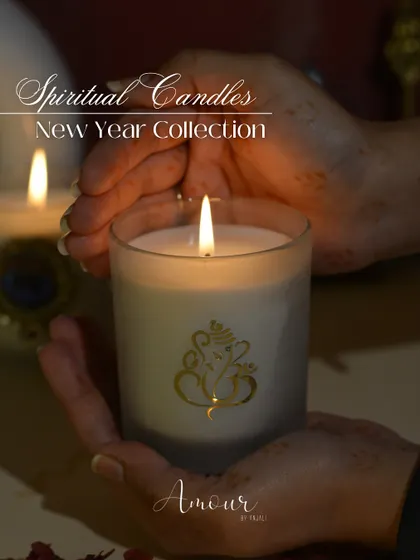 An overview of my Spiritual Candle Collection for the New Year, featuring a Ganesha candle that symbolizes new beginnings and good fortune.