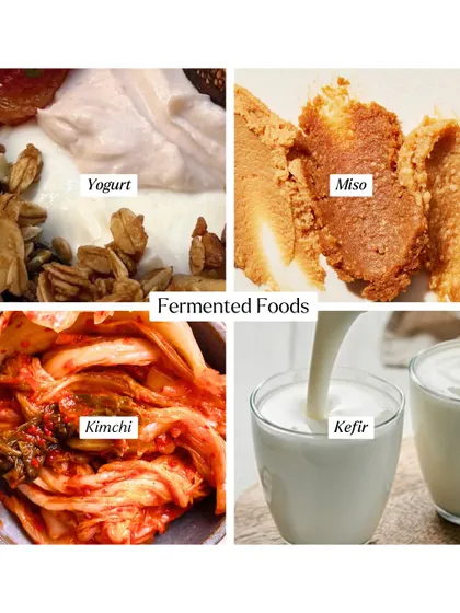 Fermented foods like yogurt, kimchi, and kefir are fantastic for slow aging because they support a healthy gut microbiome, which is linked to overall health and longevity.