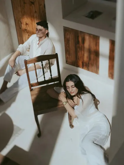 An artistic portrait from an indoor shoot in a beautiful Bali villa. We played with natural light and shadows to create a high-contrast, editorial look that feels both intimate and modern, focusing on form and quiet emotion.