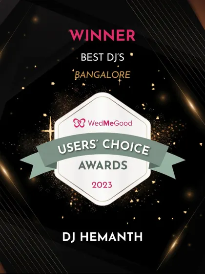 The official winner's announcement for the WedMeGood Users' Choice Awards. Being named the best DJ in Bangalore by the users themselves is a huge honor.