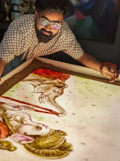 Another angle of my Ganpati sand art, showing the intricate details and use of colored sand.