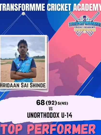 Hridaan Sai Shinde's brilliant knock of 68 runs, which was crucial in our U-14 team's victory.