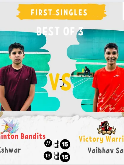 The First Singles match of the Grand Finale. A crucial game between the captains of the Badminton Bandits and Victory Warriors.