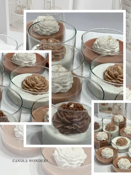 A collage of my floral jar candles, perfect for creating a cozy and luxurious ambiance in any room.