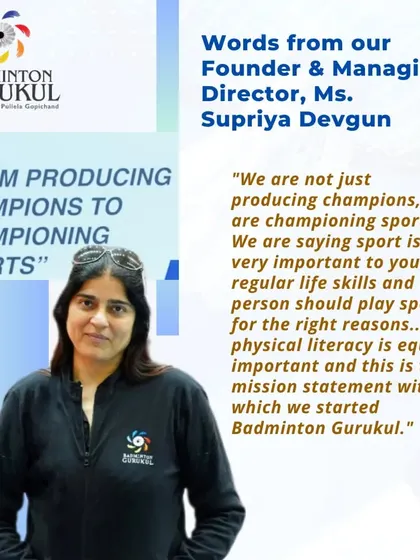 A quote from our Founder & MD, Ms. Supriya Devgun, on our mission to champion sports and promote physical literacy.