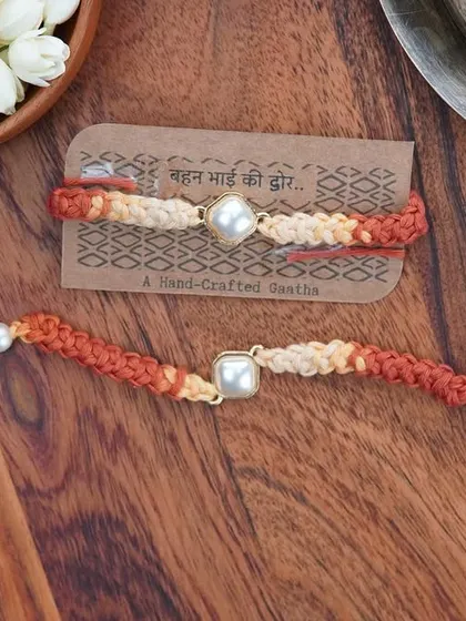 My minimalist Kundan Rakhi. A simple braided crochet band with a beautiful Kundan stone at the center.