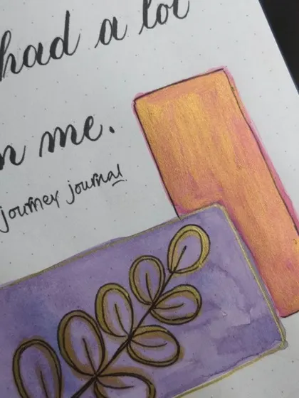 A detail shot of the gold-outlined illustrations from my "strength within me" journal page. The metallic ink adds a touch of magic to the simple watercolor blocks.