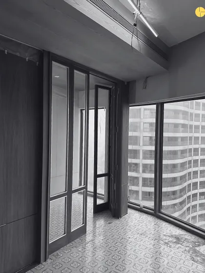An excerpt of details from our upcoming 58WV project. This black and white photo highlights the textures of the patterned floor tiles and the clean lines of the window frames against the city backdrop.